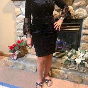 Black velvet formal evening dress.